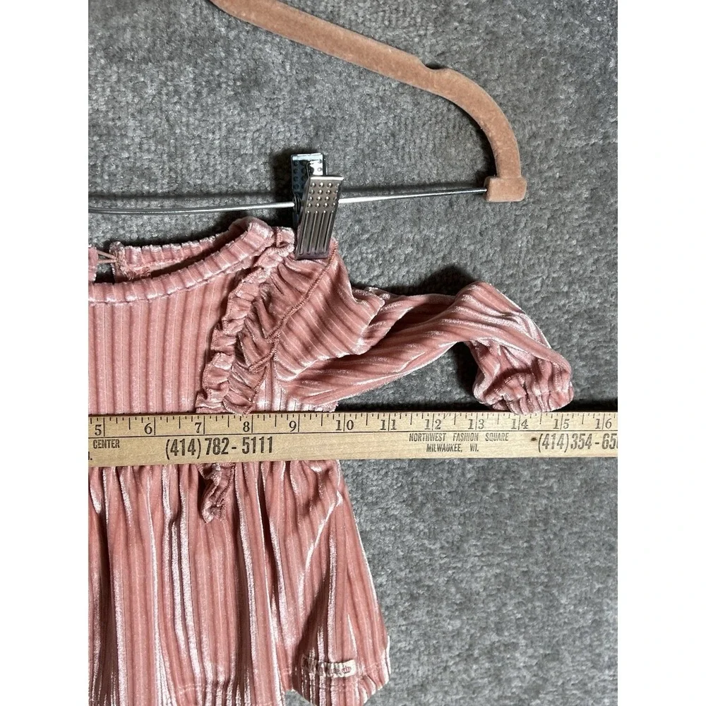 Juicy Couture‎ Velvet Dress Baby Girl 3/6 Months Pink Ribbed Ruffle Keyhole